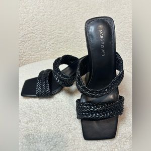 MARC FISHER Black/mule heels square toe slide/Leather size 8 1/2 NEW